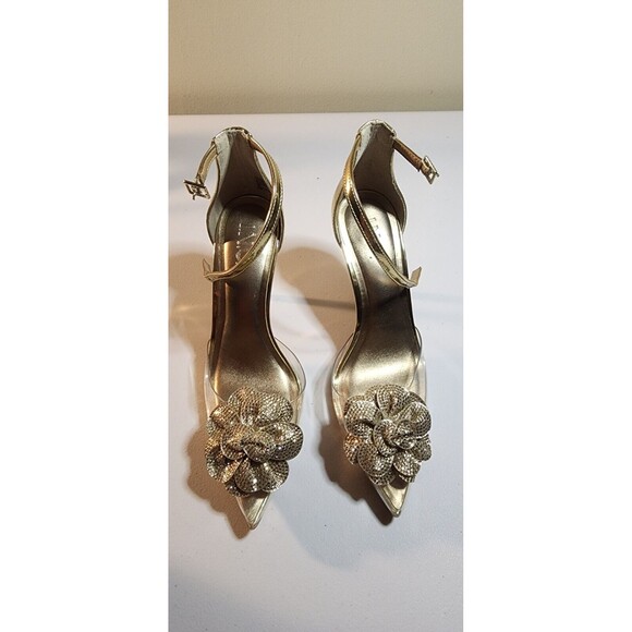 I.N.C. International Concepts Sheona Flower High Heel Pumps Gold Sz 8 NWOB